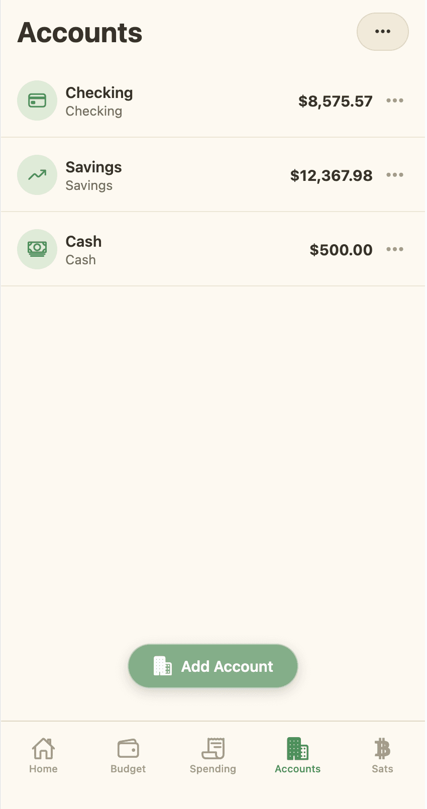 The Frugi Accounts screen.