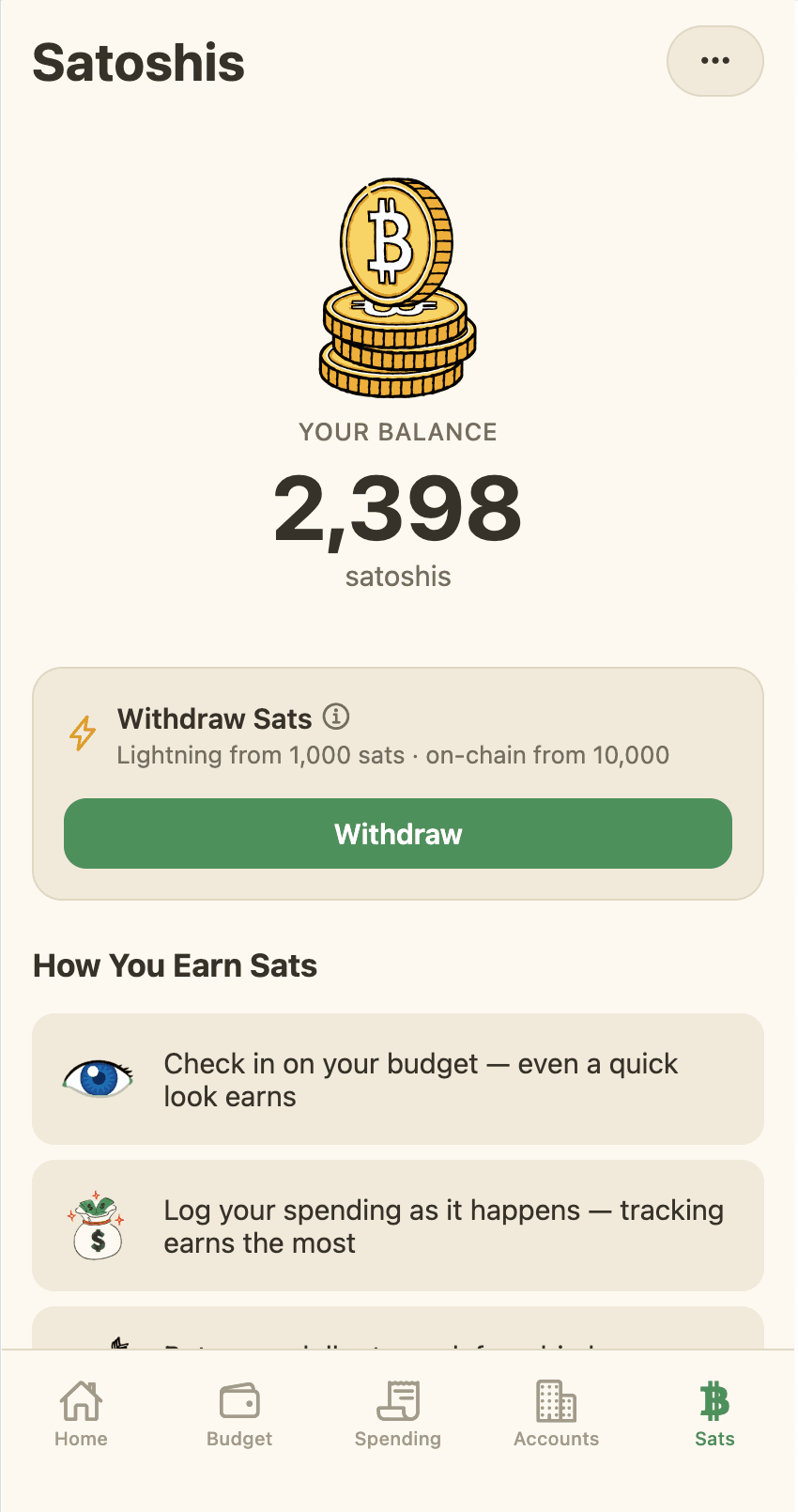 The Frugi Sats screen.